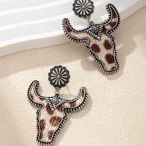 Multicolor Western Cowboy Women's Bull Head Design Earrings